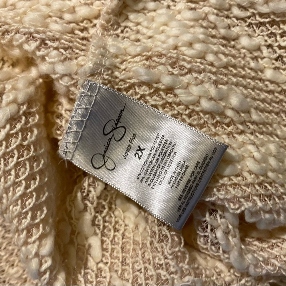 JESSICA SIMPSON Plus Size Lace Trimmed Slub knit LS Woven Sweater Tunic Top 2X - Picture 7 of 8